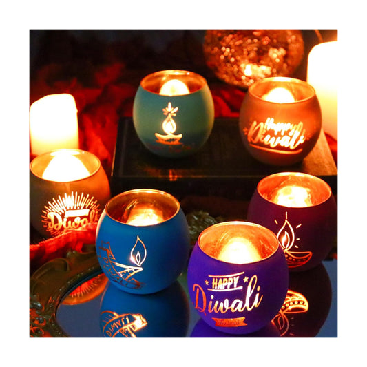 SHMILMH Happy Diwali Decorations for Home Candle Holder Diwali Gifts 6 PCS