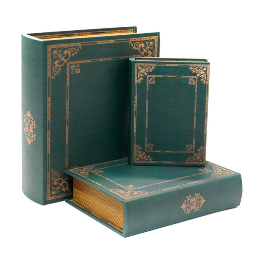 Wooden Decorative Book Boxes / Vintage Green / Set of 3