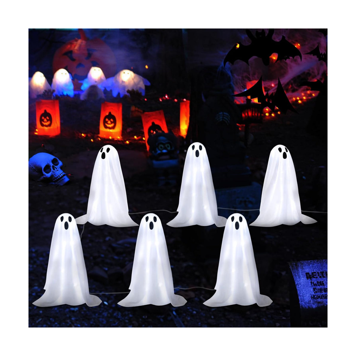Halloween Decorations, 6 Pack Solar Ghost String Stake Lights 12.8 FT
