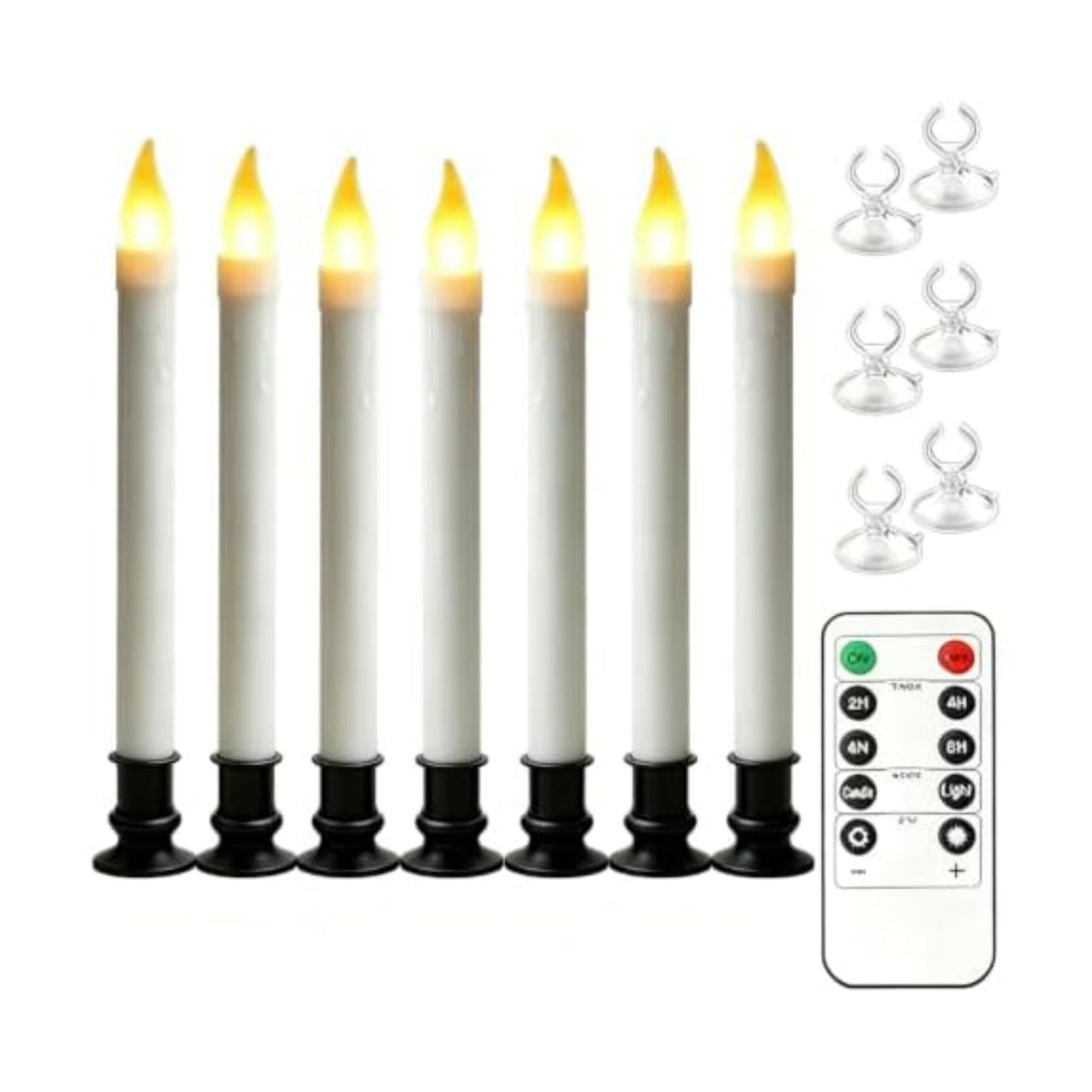 Christmas Window Candles, 10in Flameless Taper, Black, 6pcs