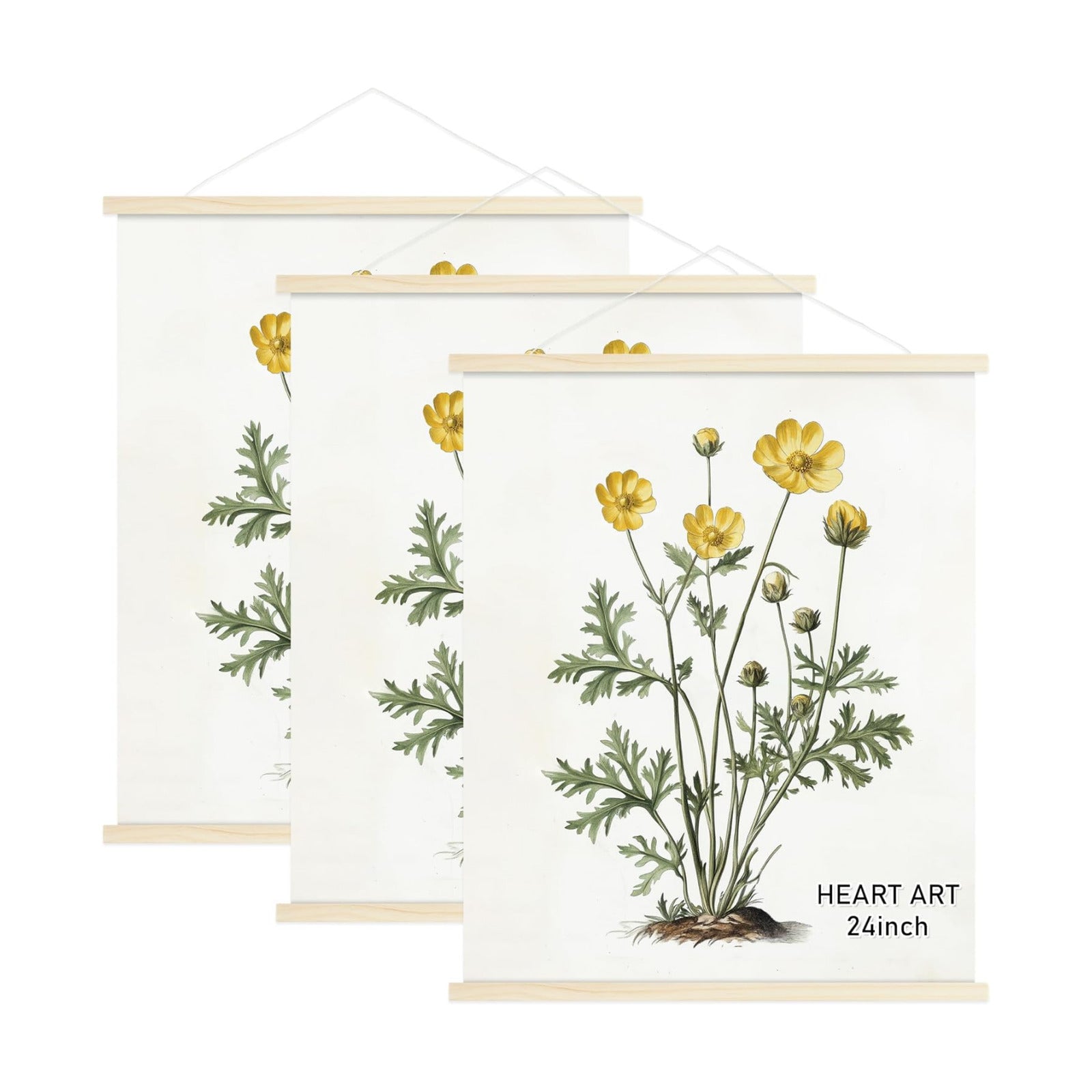 HEART ART Magnetic Poster Hanger Frame Nature Wood, 24inch, 3 Pack | 24x18, 24x30,24x36 Wooden Magnet Hanging Kit, Wall