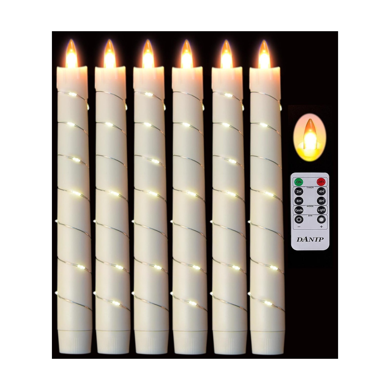 danip flameless Cone Candle, Patented Starlight String, with 11 Timing Key Remote Control, Battery Powered, Patented