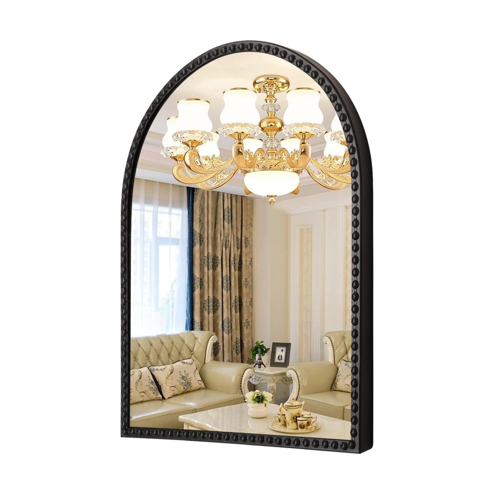 Arched Wall Mirror Metal Beaded Frame Bathroom Mirror for LivingRoom / 30"L x 20"W / Black / 30 x 20