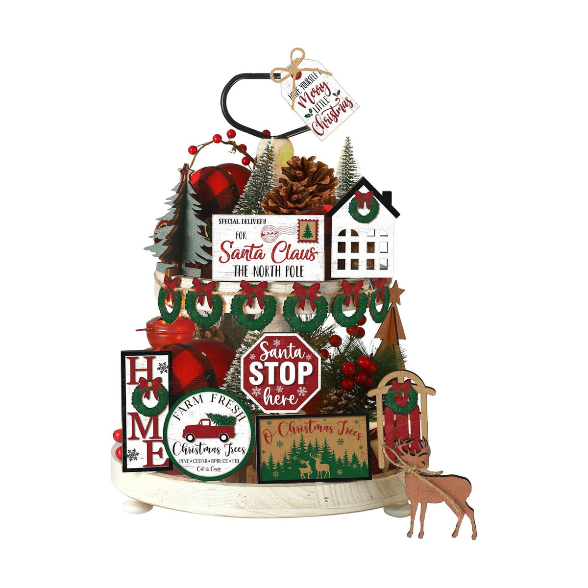 Funnymoom 17 Pcs Christmas Tiered Tray Decor Winter Tiered Tray Decor Set