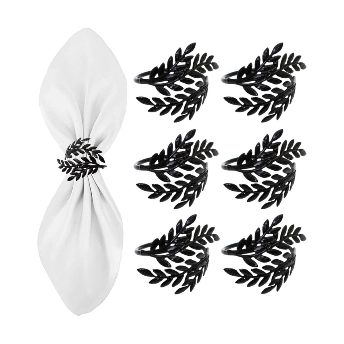 Set of 6 Black Leaf Halloween Metal Napkin Ring Holders