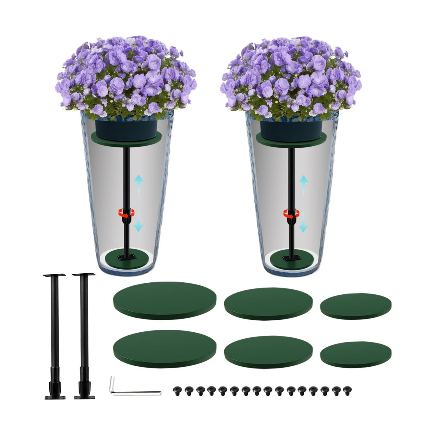 2 Pack Plant Risers for Inside Pots, 17.5-32" Rise Wooden Planter Inserts | Adjustable Height Planter Inserts for Large