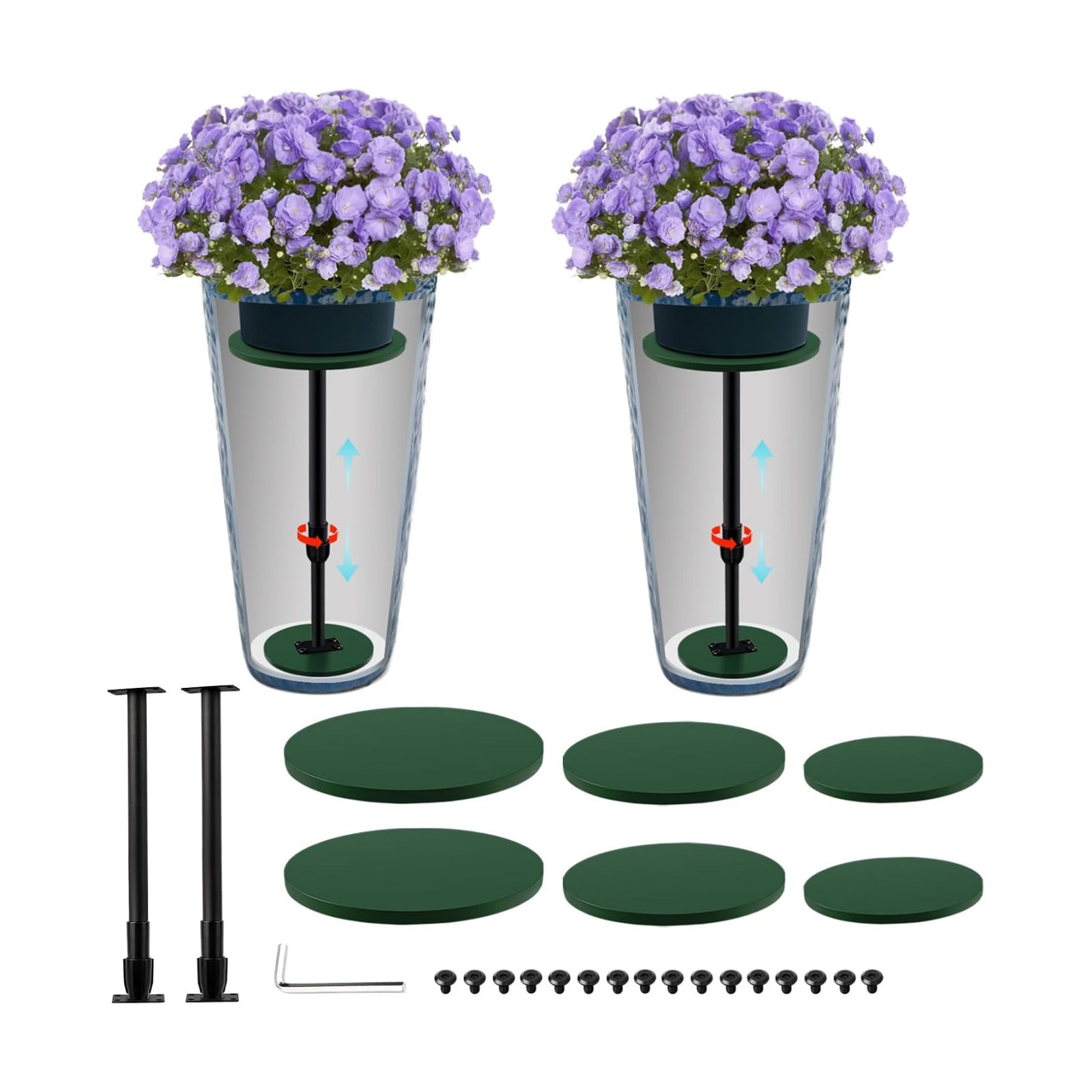 2 Pack Plant Risers for Inside Pots, 17.5-32" Rise Wooden Planter Inserts | Adjustable Height Planter Inserts for Large