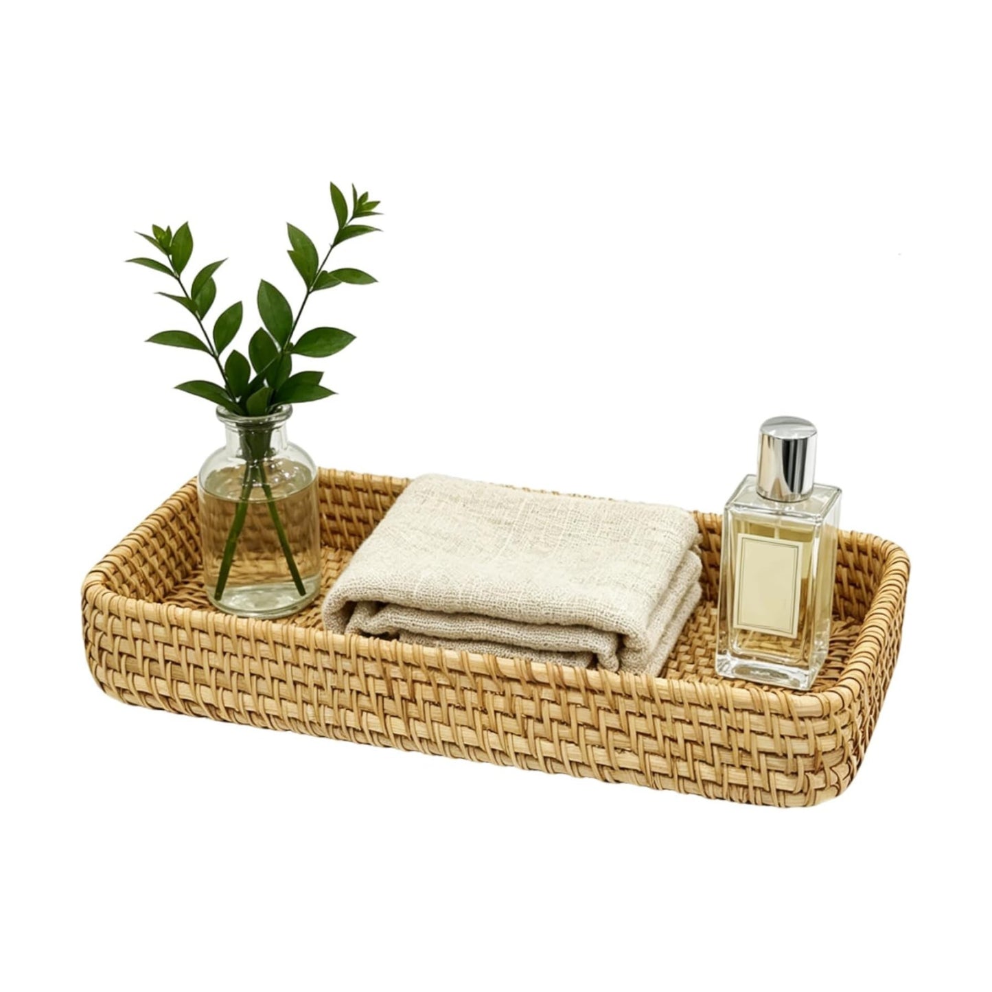 Handmade Rattan Bathroom Vanity Tray Wicker Toilet Tank Basket Storage Bin Organizer / Natural