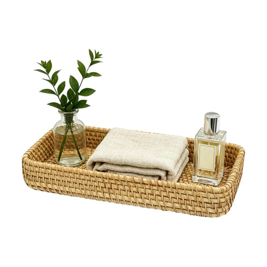 Handmade Rattan Bathroom Vanity Tray Wicker Toilet Tank Basket Storage Bin Organizer / Natural