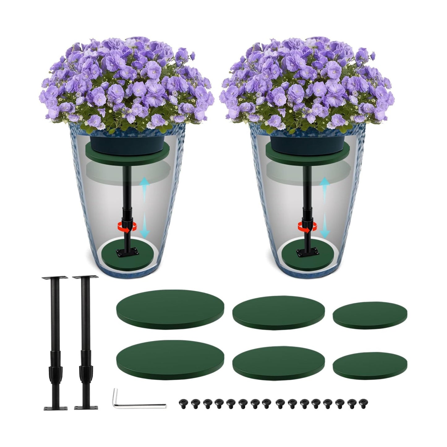 2 Pack Plant Risers for Inside Pots, 12-21" Rise Wooden Planter Inserts | Adjustable Height Planter Inserts for Large