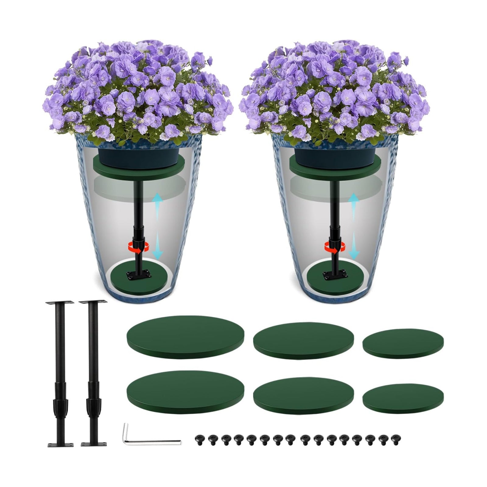 2 Pack Plant Risers for Inside Pots, 12-21" Rise Wooden Planter Inserts | Adjustable Height Planter Inserts for Large