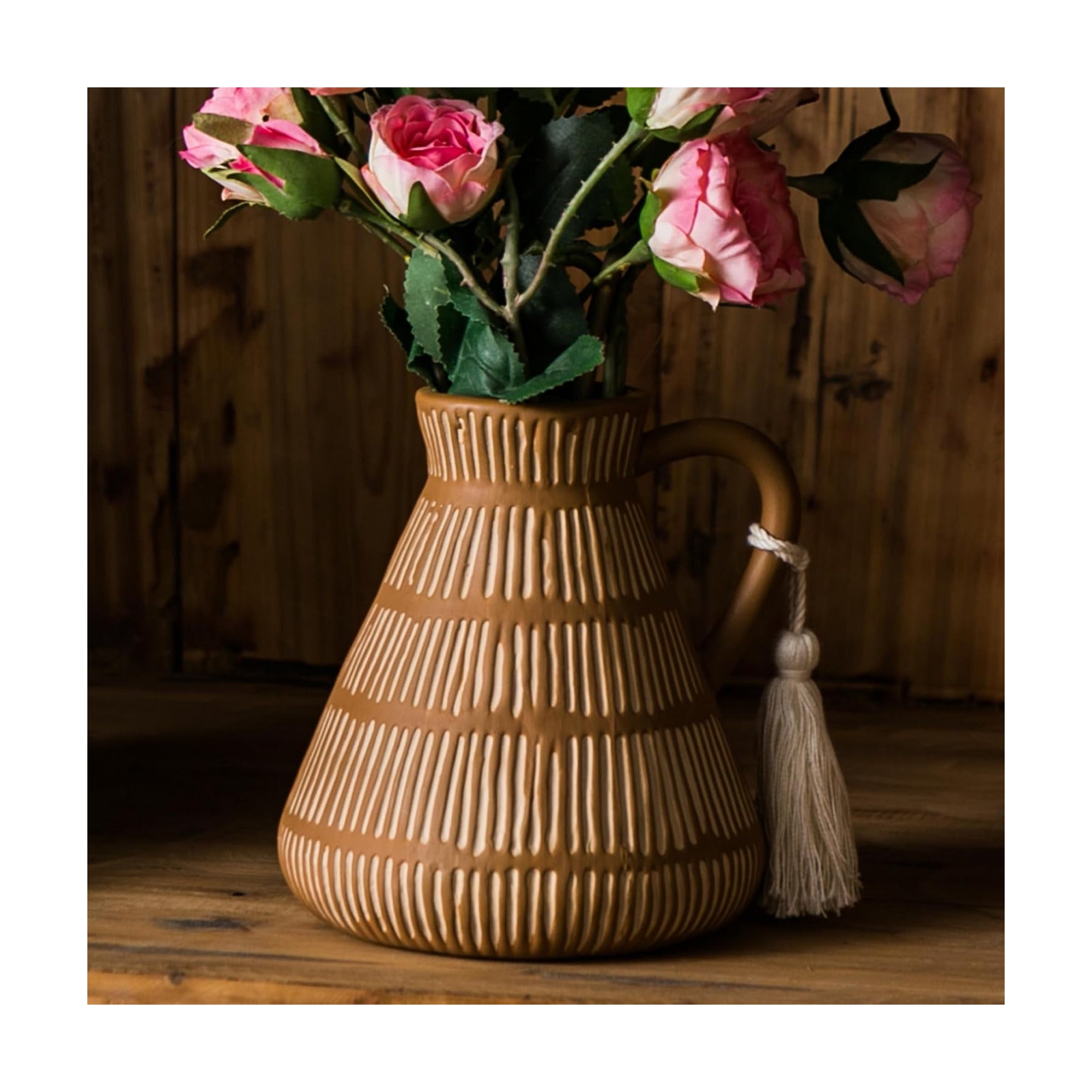 Rustic Farmhouse Vase / Yellow - Tassel