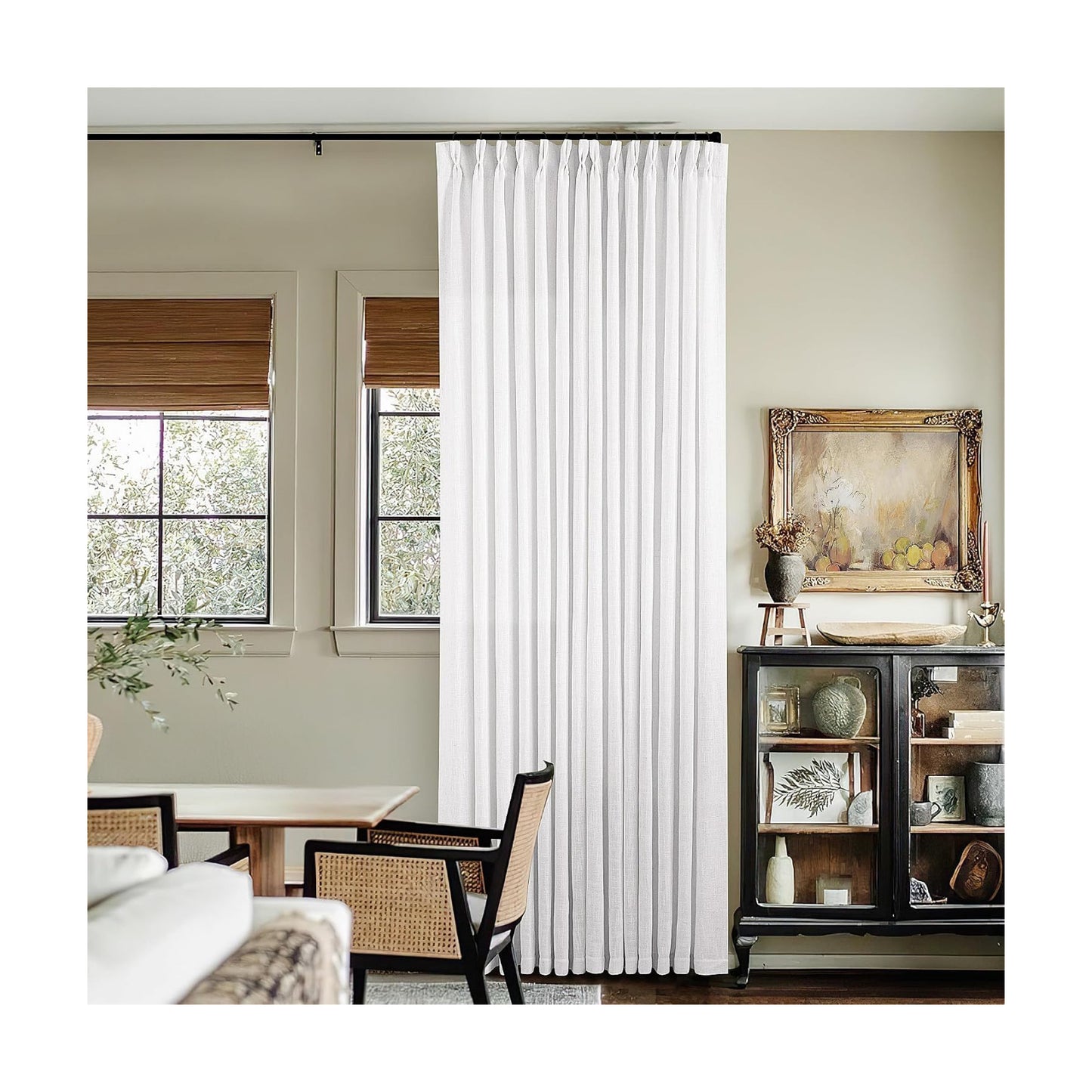 TWODRAPES Snow White Pinch Pleated 105 Inch Curtains 2 Panels for Windows