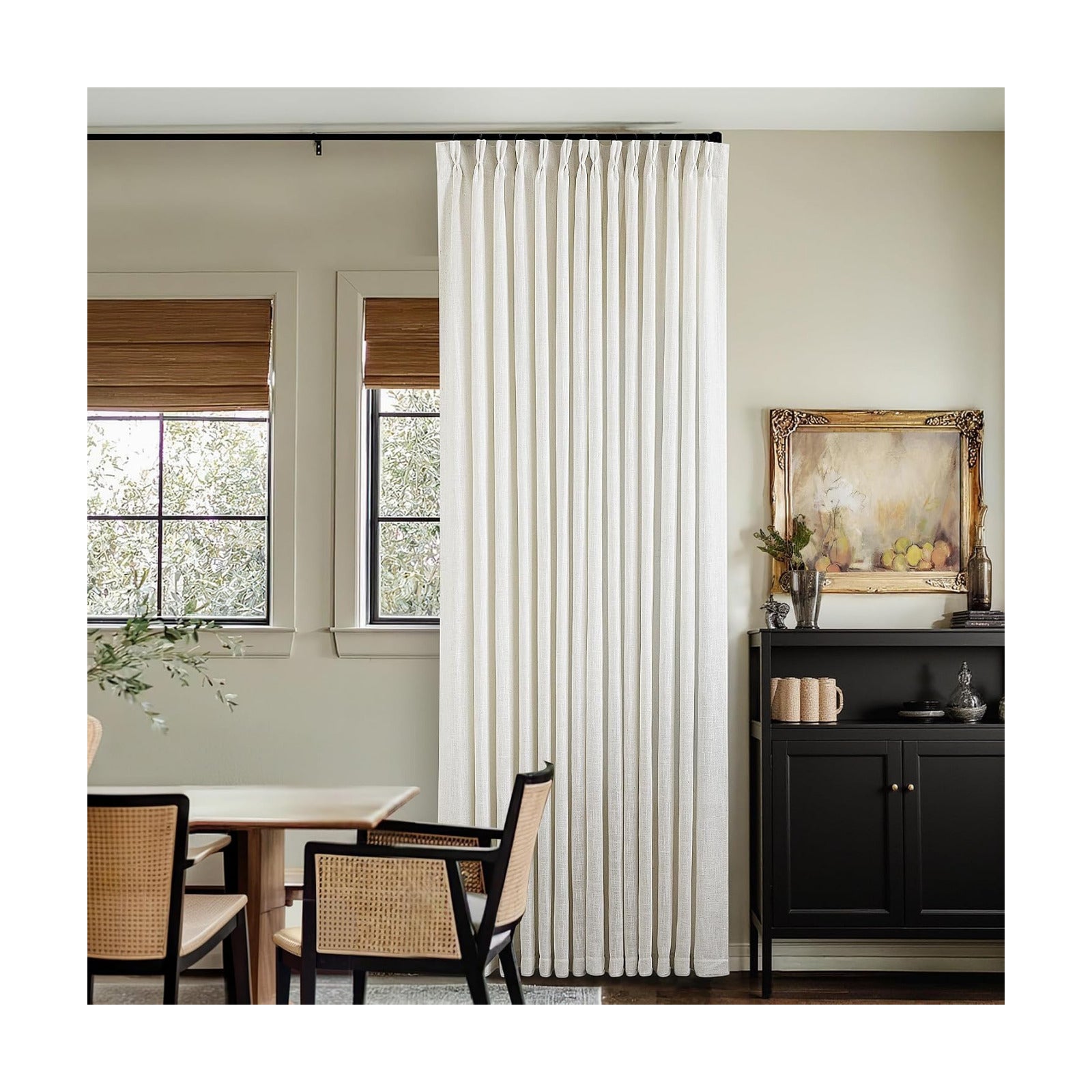 TWODRAPES 102 Inch Curtains Pinch Pleat Linen Curtains Natural 2 Panels