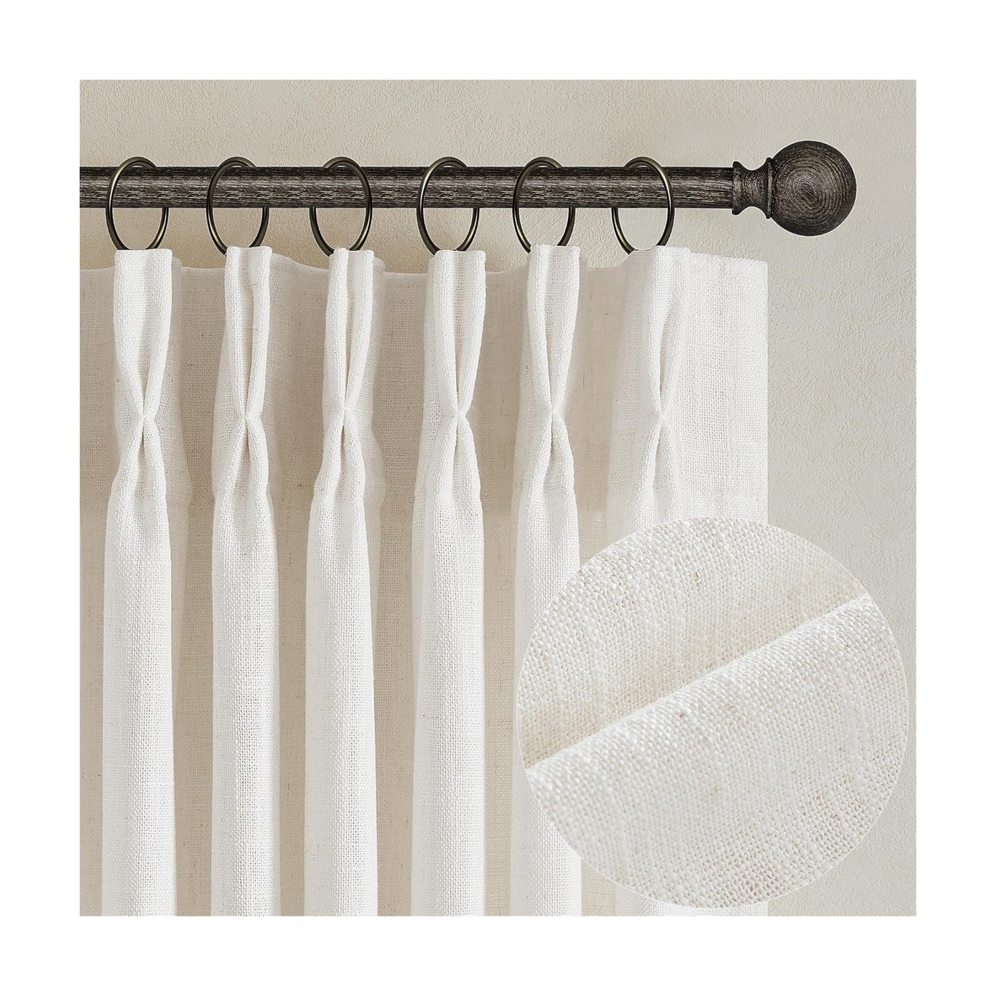 Pinch Pleated Linen Curtains Length 2 Panels / Natural / 40"W x 84"L / 84 Inch / Set of 2
