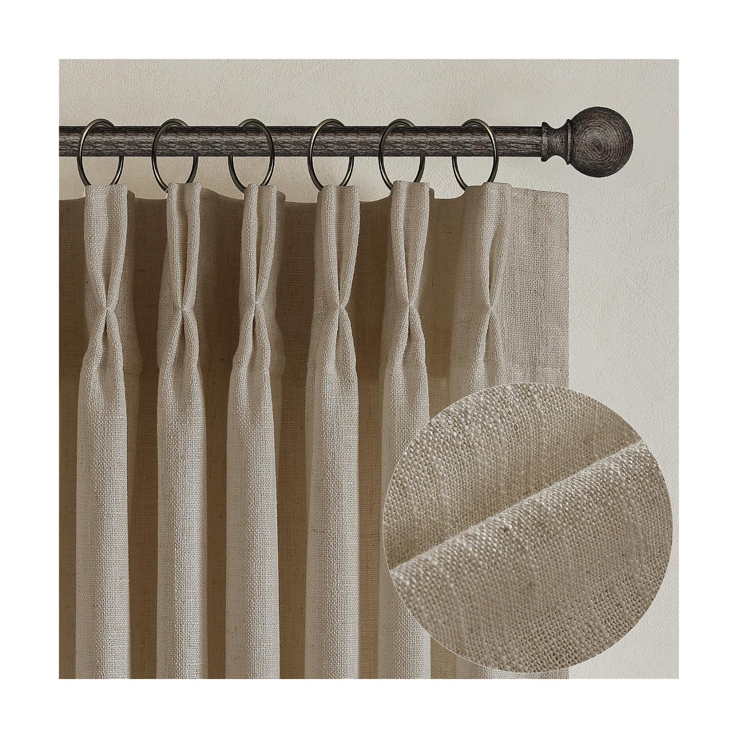Textured Linen Pinch Pleated Curtains Tan Greige 84 Inches Long 2 Panels
