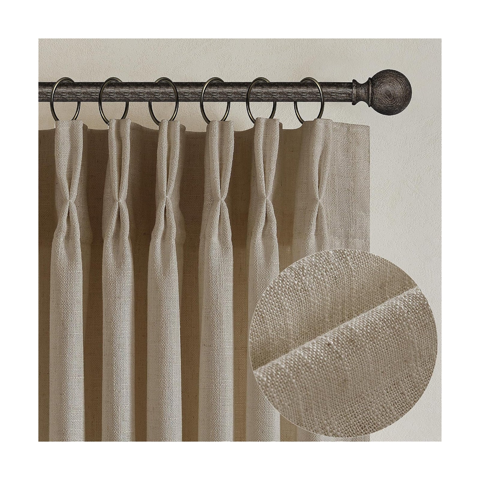 Textured Linen Pinch Pleated Curtains Tan Greige 84 Inches Long 2 Panels