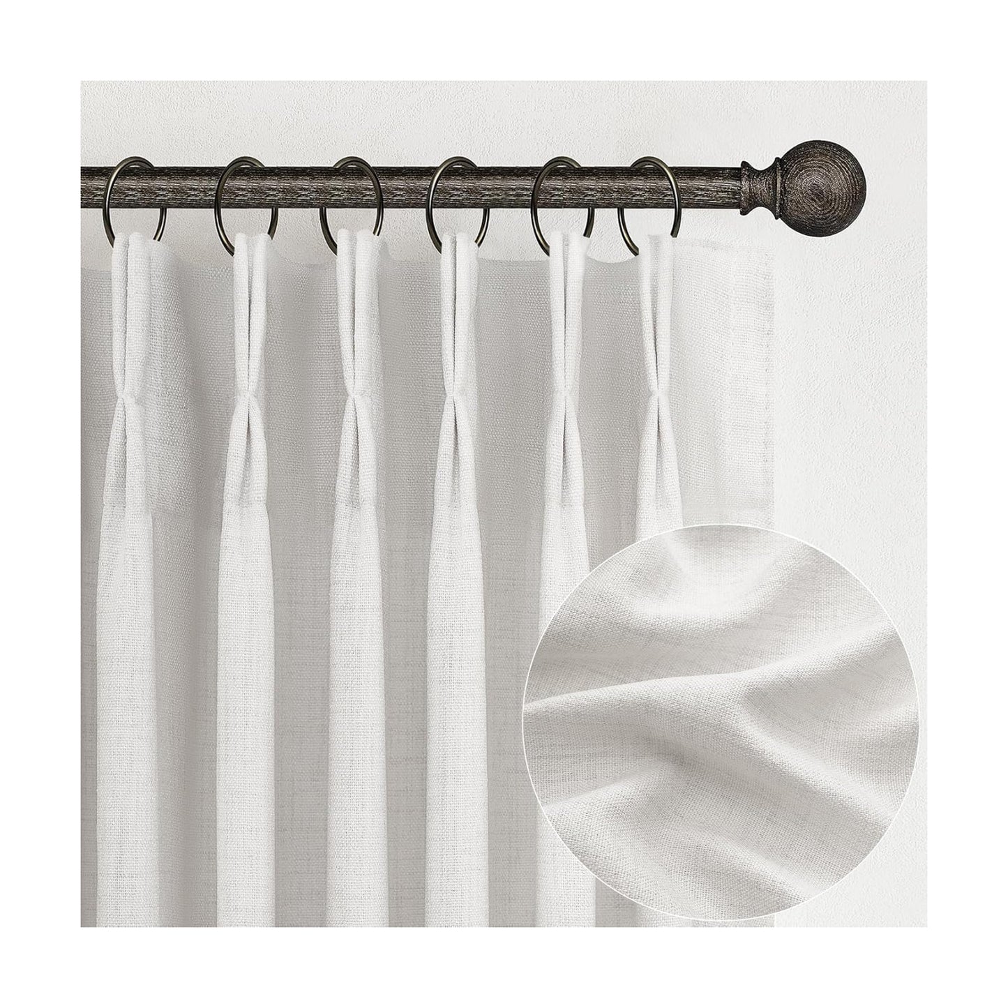 PleatedDrapes Beige White Sheer Linen Curtains 96 Inches Long for Bedroom, Neutral Modern Window Pinch Pleat Living
