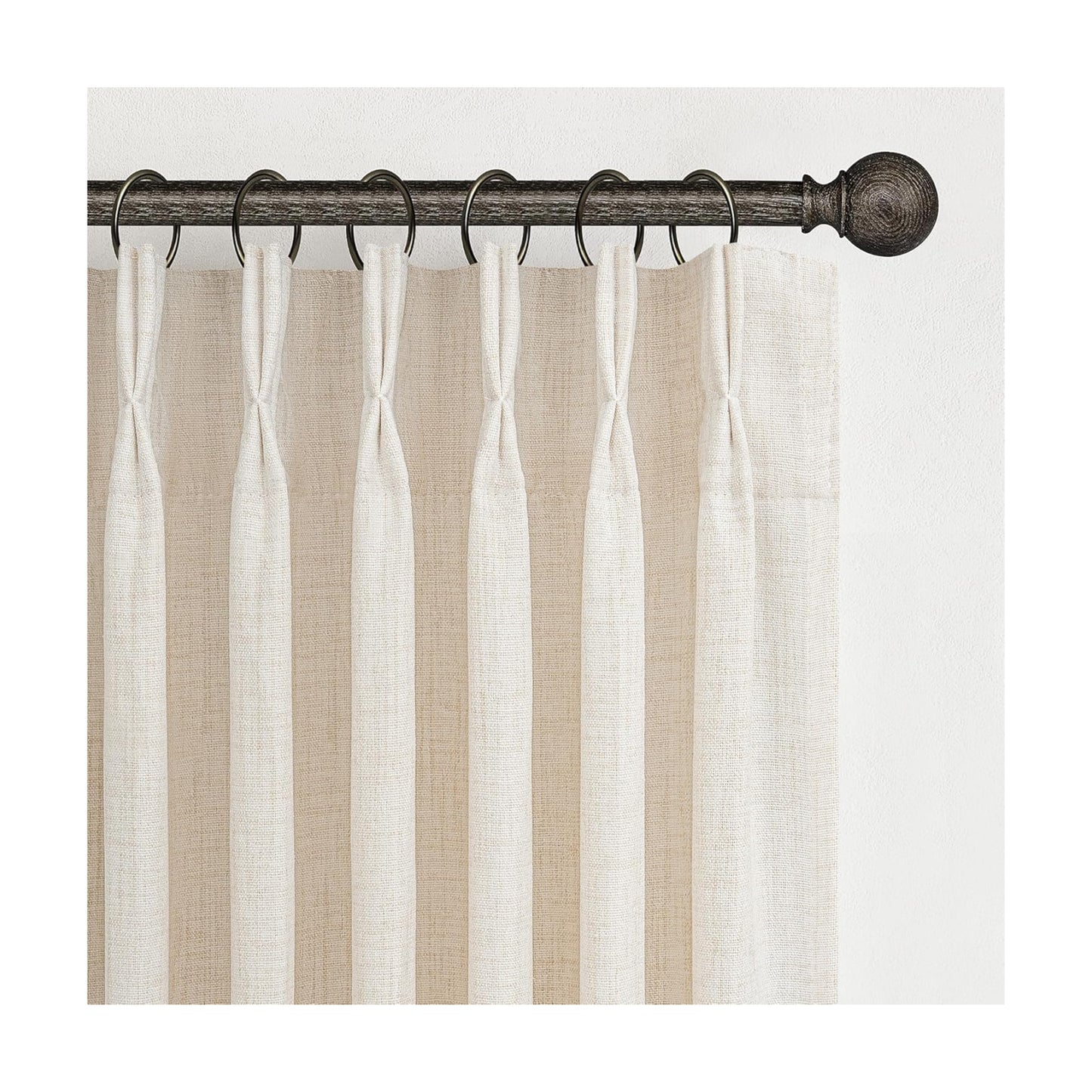 Pinch Pleated Linen Curtains 96 Inches Long for Living Room Bedroom, Light Filtering Boho Window Drape 96 inch 2 Panels