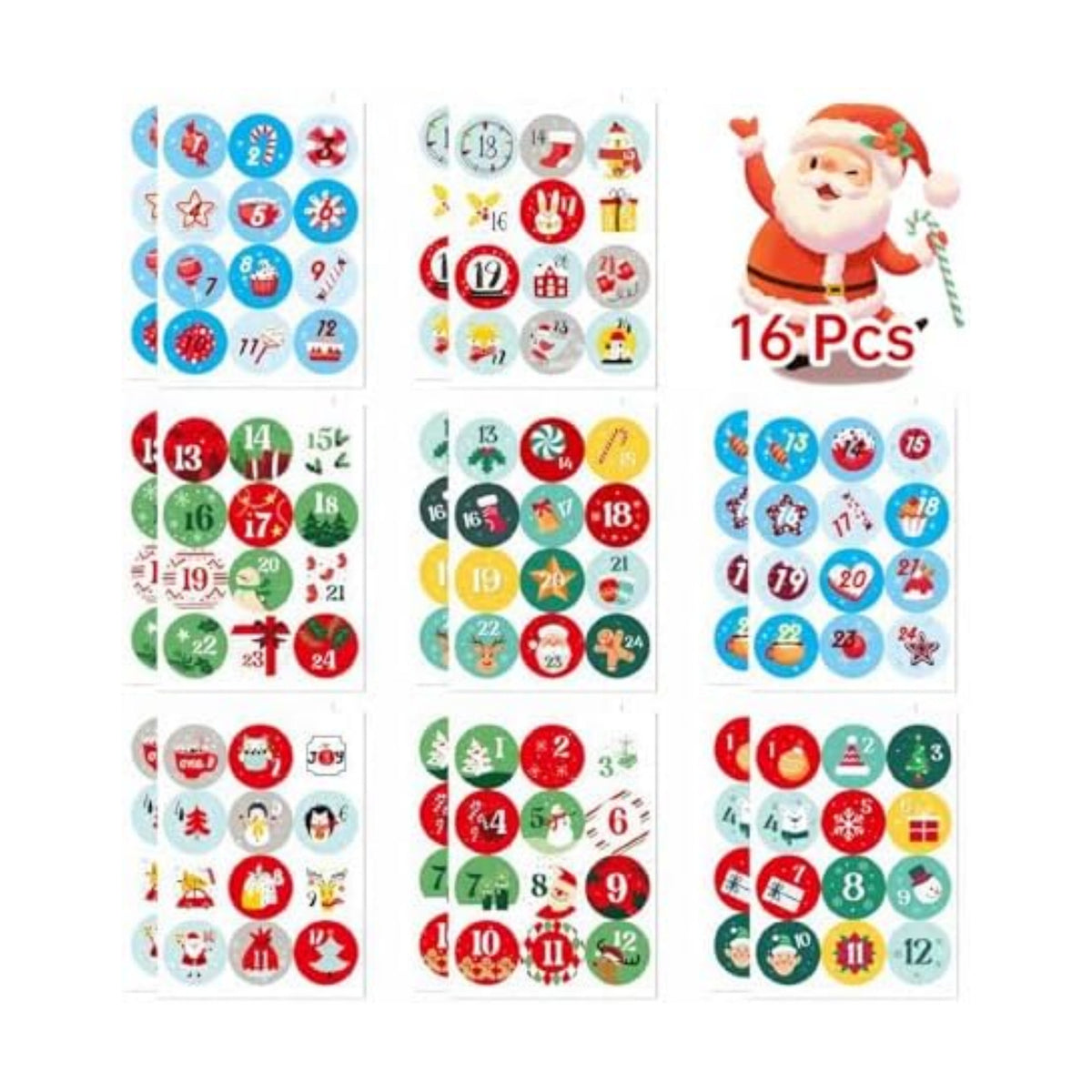 16 Sheets Christmas Advent Calendar Stickers - Number Stickers 1-25 with Christmas Theme,Christmas Countdown Stickers Christmas Stickers for Gifts Sealing Envelopes Crafts Christmas Decorations