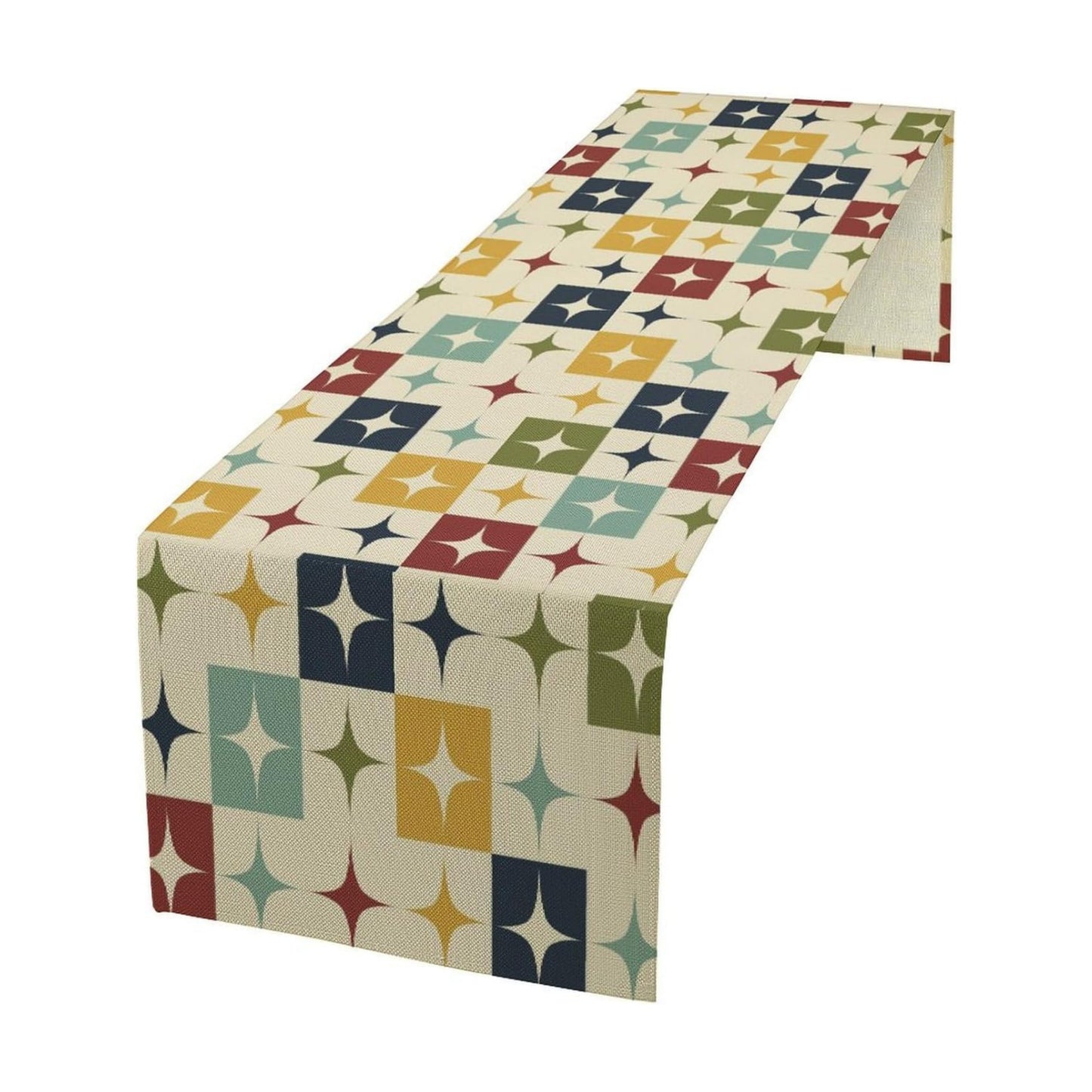 Mid Century Kitchen Table Runner,Abstract Aesthetic Geometric Mid Century Retro Modern Patterns Printed Linen Table