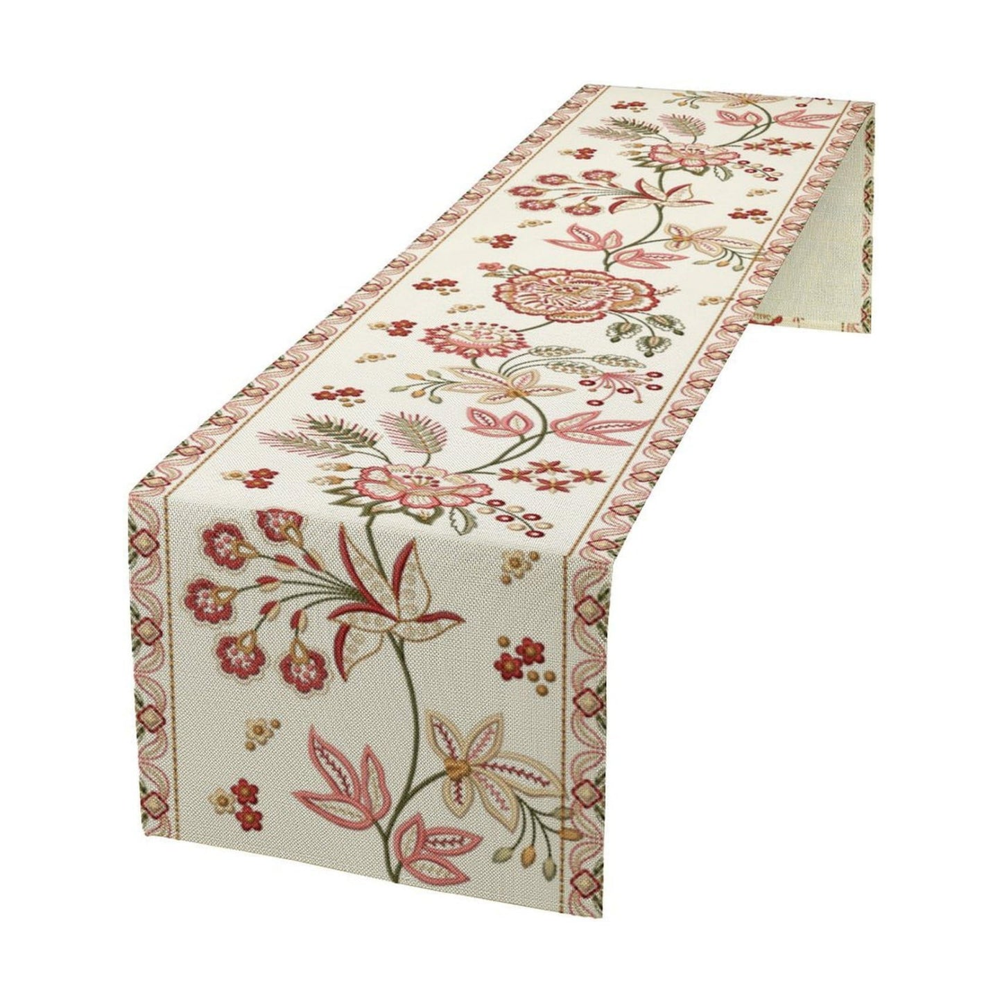 Rustic Floral Table Runner, Ethnic Style Leaf Floral Art Design Patterns Printed Linen Table Runner for Home Kitchen
