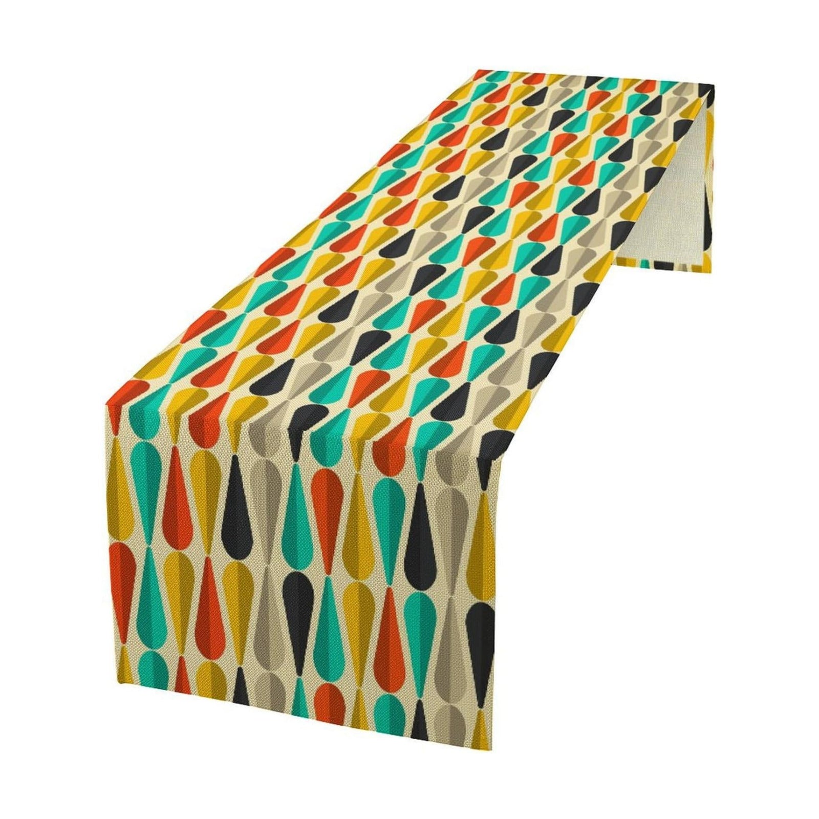 Mid Century Table Runner, Abstract Aesthetic Geometric Mid Century Retro Modern Patterns Printed Linen Table Runner for