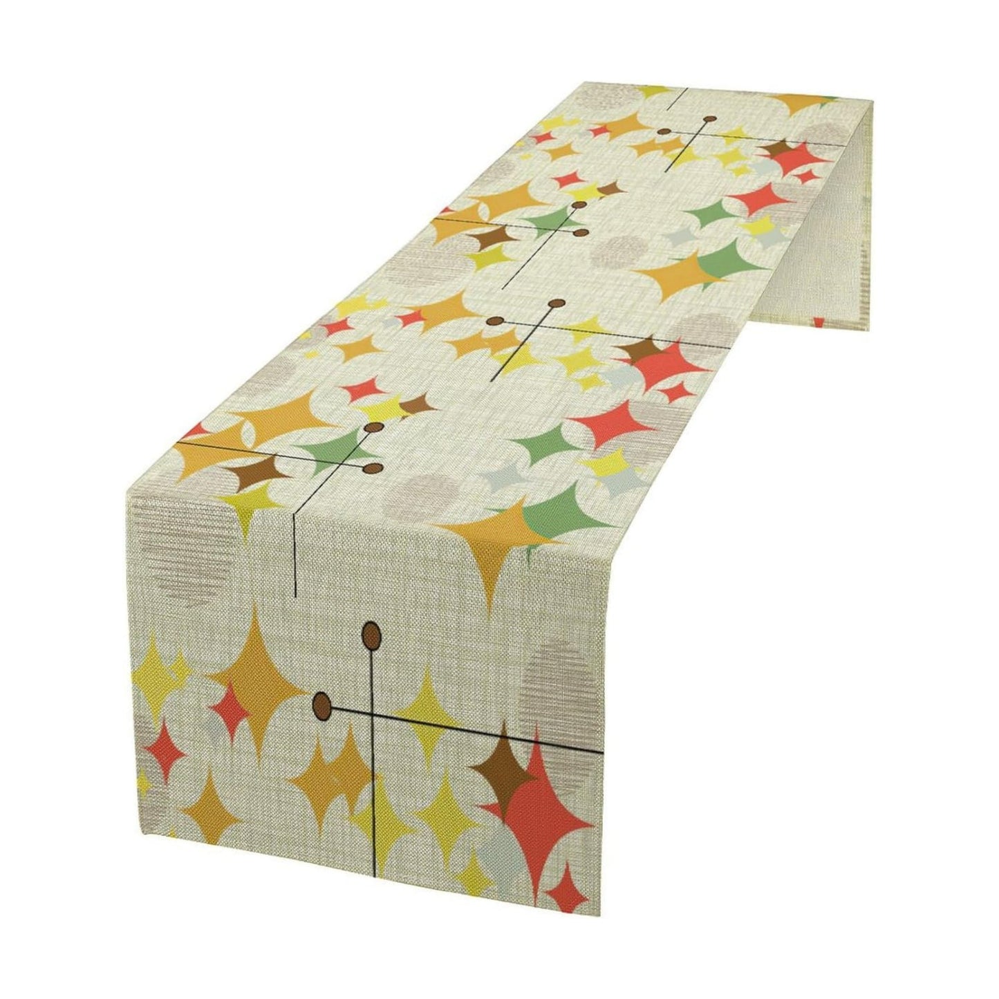 Mid Century Kitchen Table Runner,Abstract Aesthetic Geometric Mid Century Retro Modern Patterns Printed Linen Table