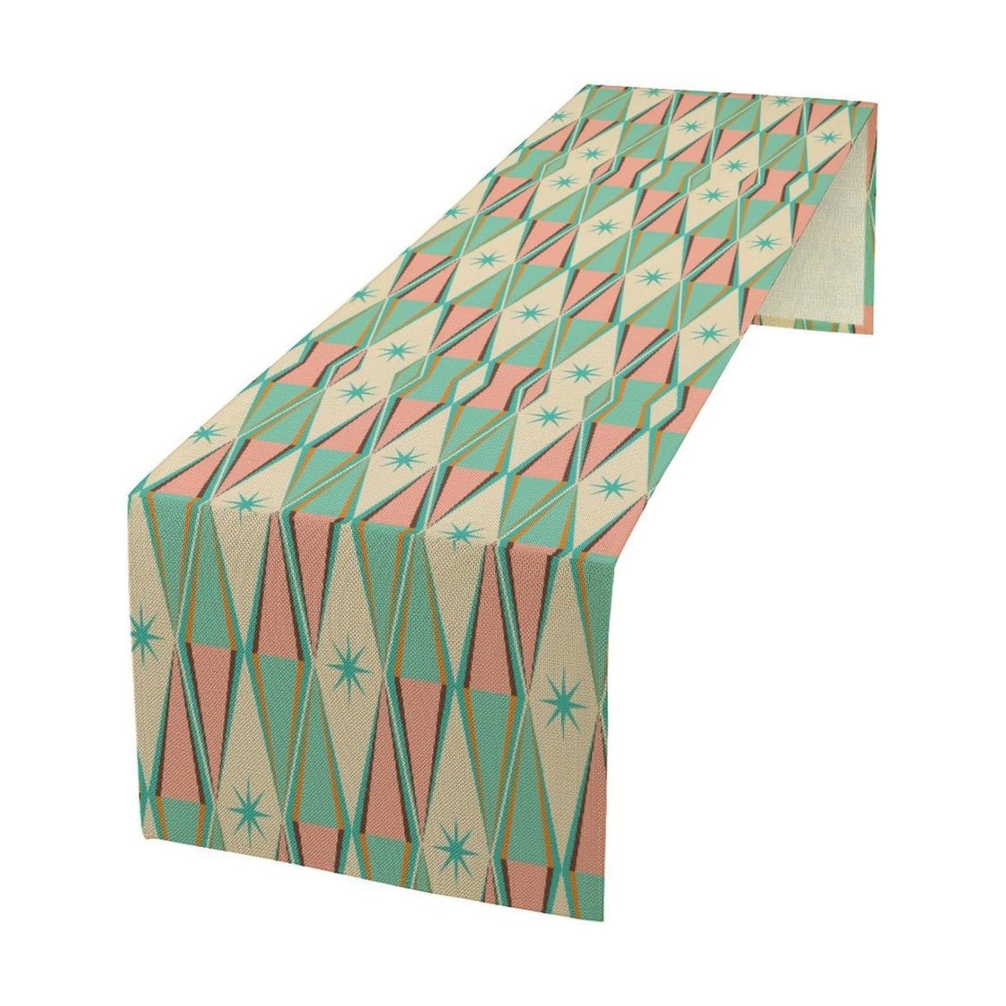 Mid Century Kitchen Table Runner,Abstract Aesthetic Geometric Mid Century Retro Modern Patterns Printed Linen Table