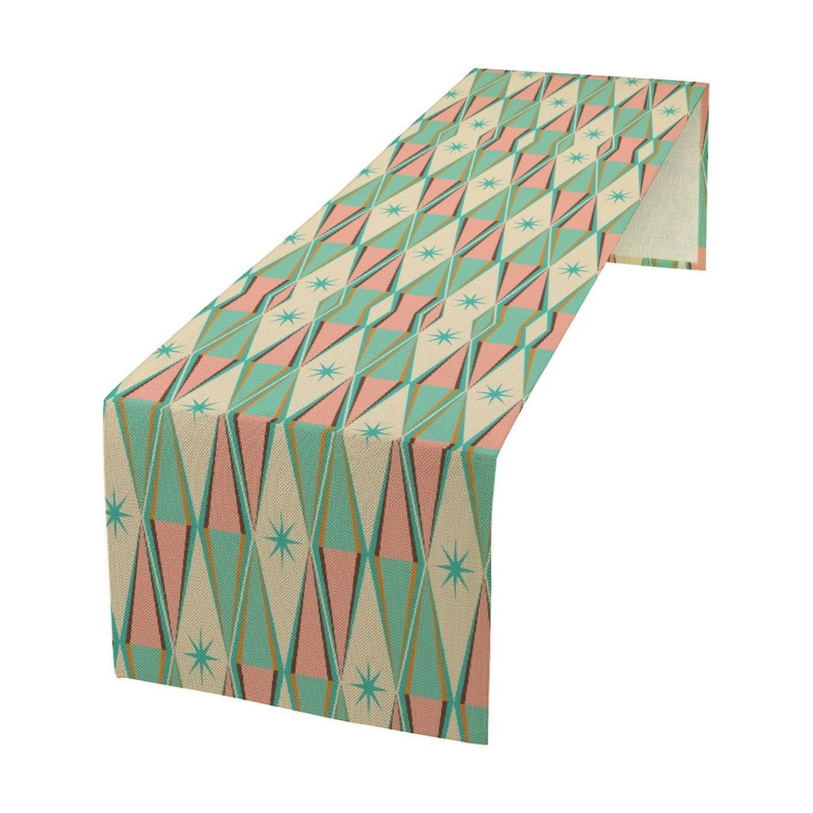 Mid Century Kitchen Table Runner,Abstract Aesthetic Geometric Mid Century Retro Modern Patterns Printed Linen Table