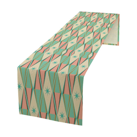 Mid Century Kitchen Table Runner,Abstract Aesthetic Geometric Mid Century Retro Modern Patterns Printed Linen Table