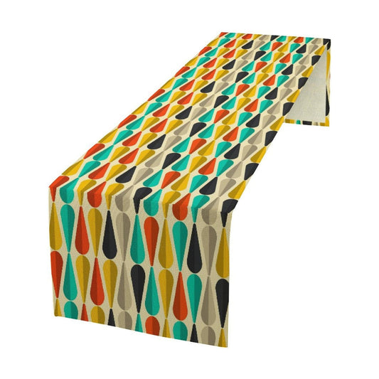 Mid Century Table Runner, Abstract Aesthetic Geometric Mid Century Retro Modern Patterns Printed Linen Table Runner for