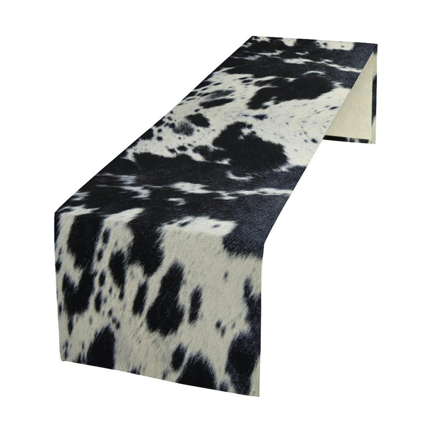 Cow Print Table Runner - Black White Cowhide Western Style Country Farmhouse Patterns Printed Linen for Home Kitchen