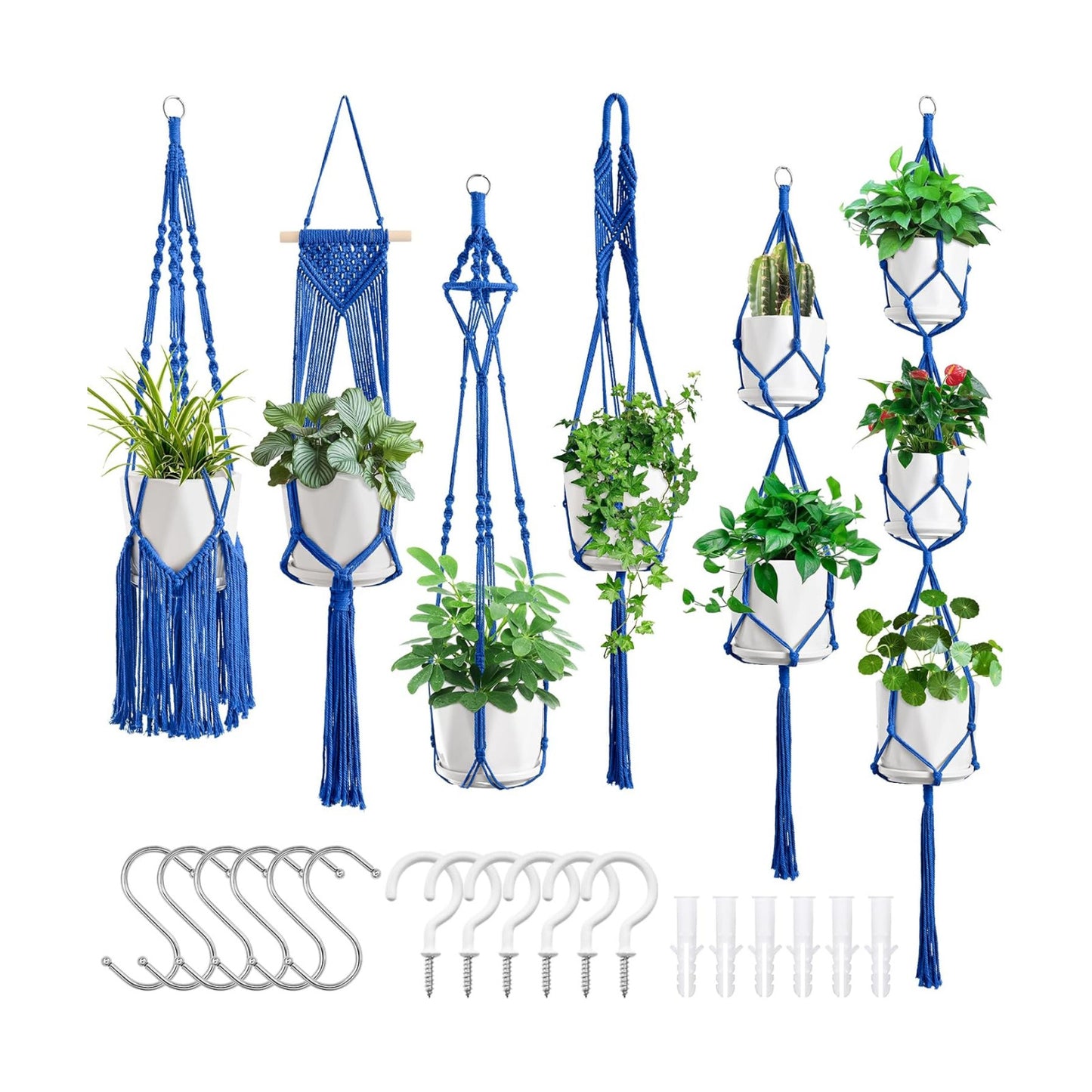 Macrame Plant Hangers / Navy Blue / Set of 6