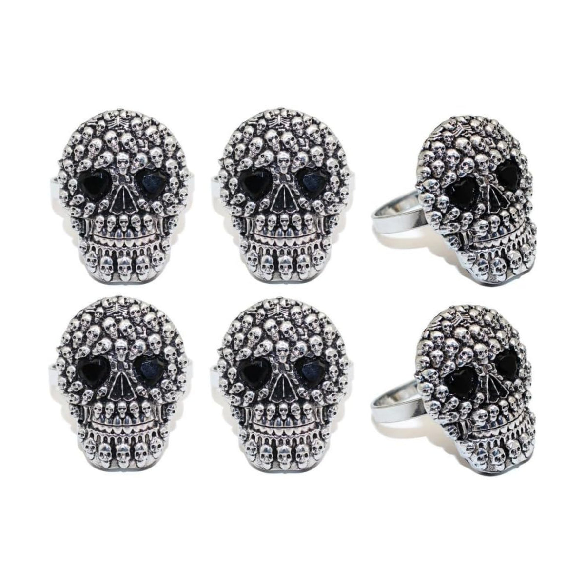 Halloween Napkin Rings Set of 6, Black Rhinestone Skull Head Napkin Holder Rings for Holiday Party Dinner Wedding Banquet Dinning Table Settings Decoration (Skull-6pc)