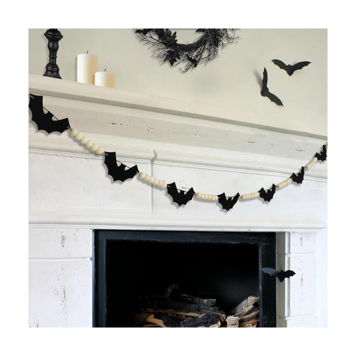 CESOF Halloween Garland Mantel Decor, Hanging Felt Bat Garland Adjustable