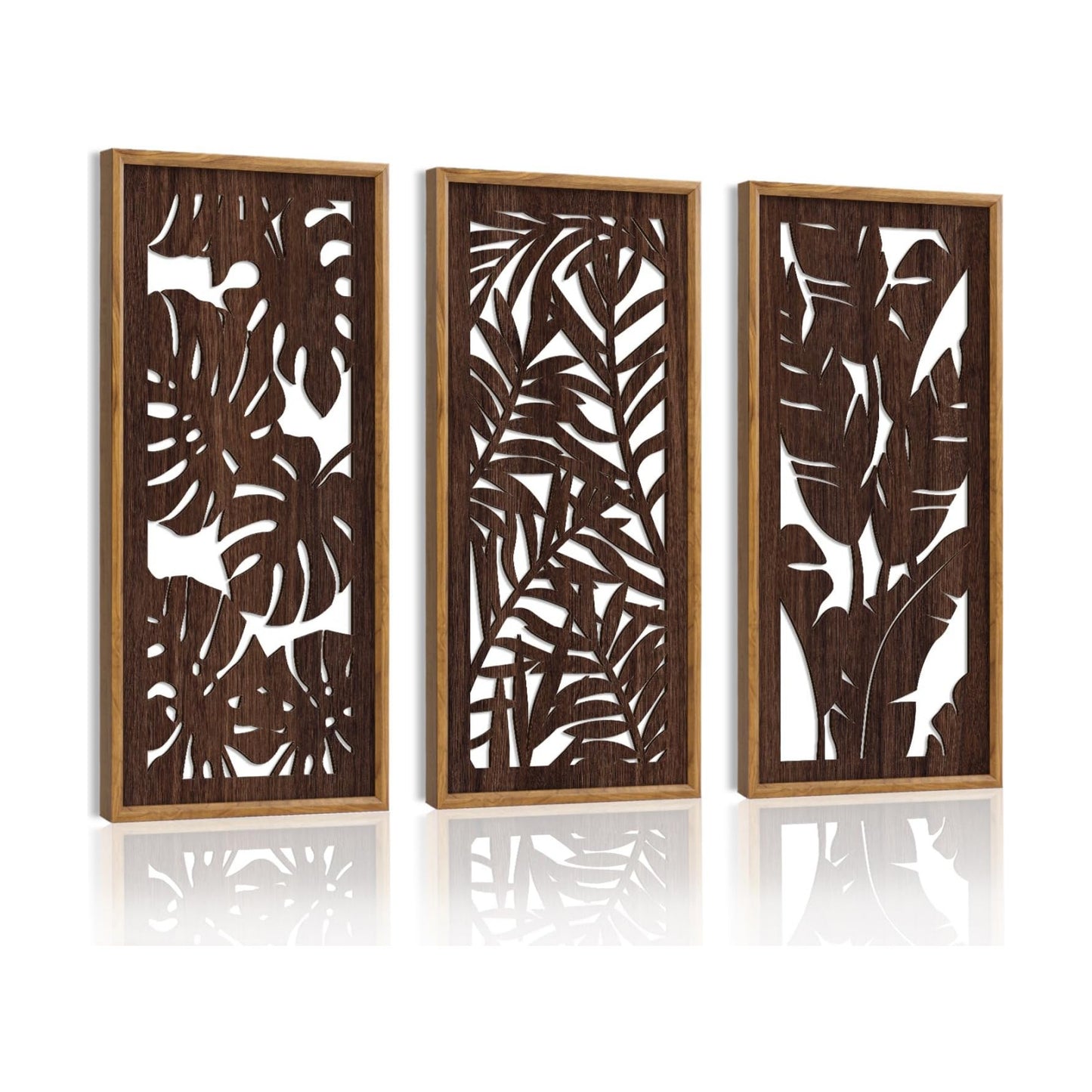 Vintage Leaf Plant Hanging Wood Plaque Wall / Tropical Leaf Wooden Wall Art / Set of 3