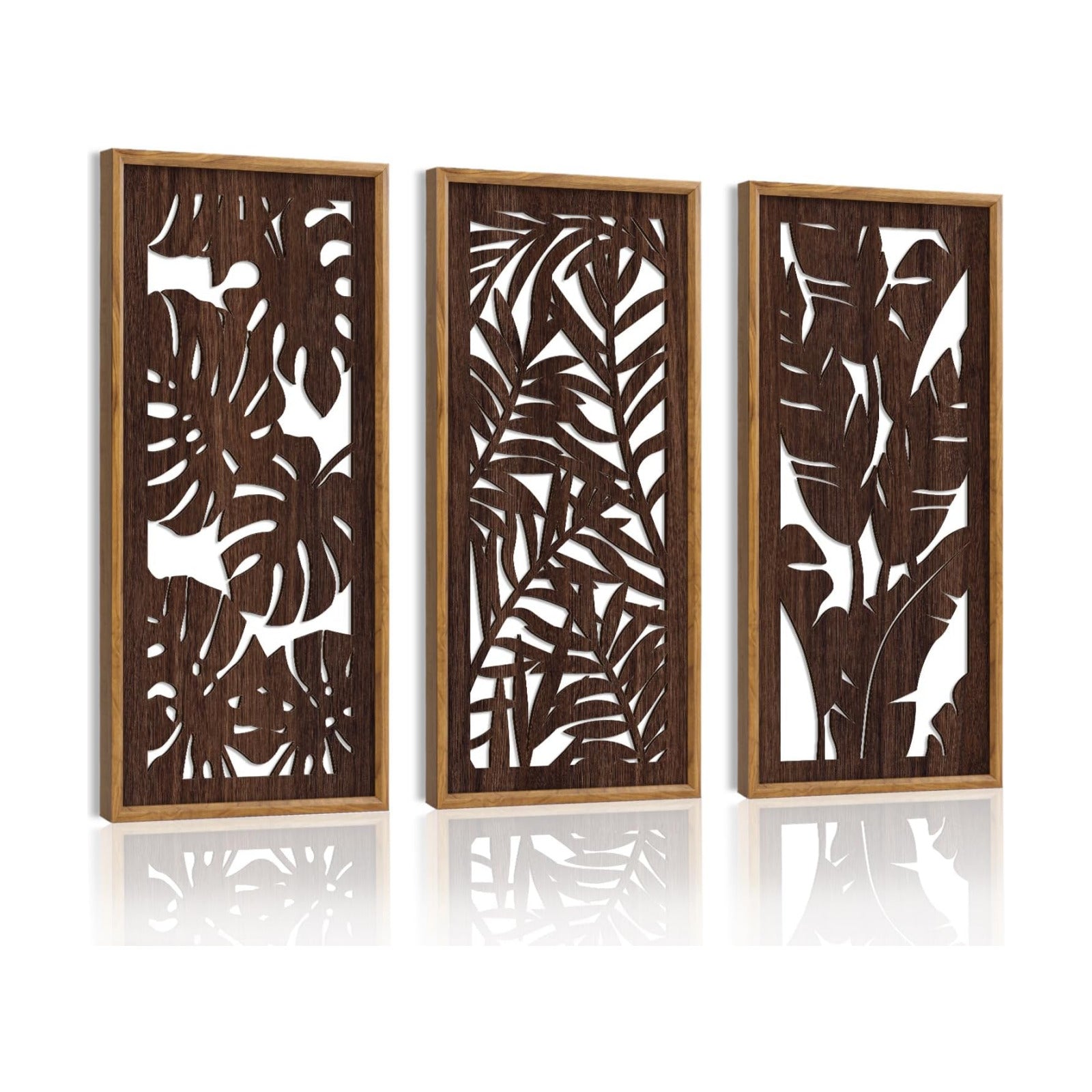 Vintage Leaf Plant Hanging Wood Plaque Wall / Tropical Leaf Wooden Wall Art / Set of 3