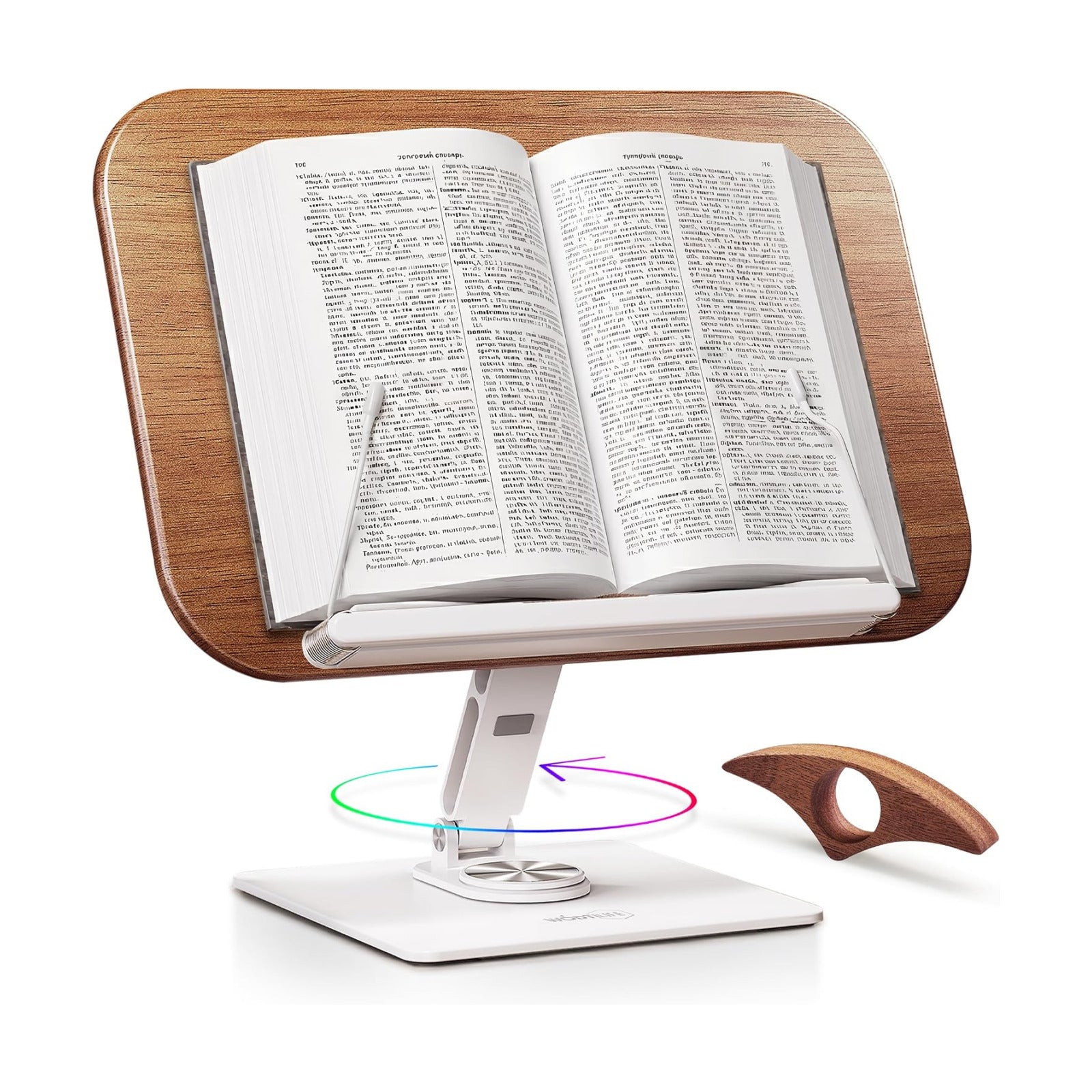 Book Stand for Reading, Adjustable Book Holder for Reading Hands Free, 360° Rotating Reading Stand, Large Rubberwood