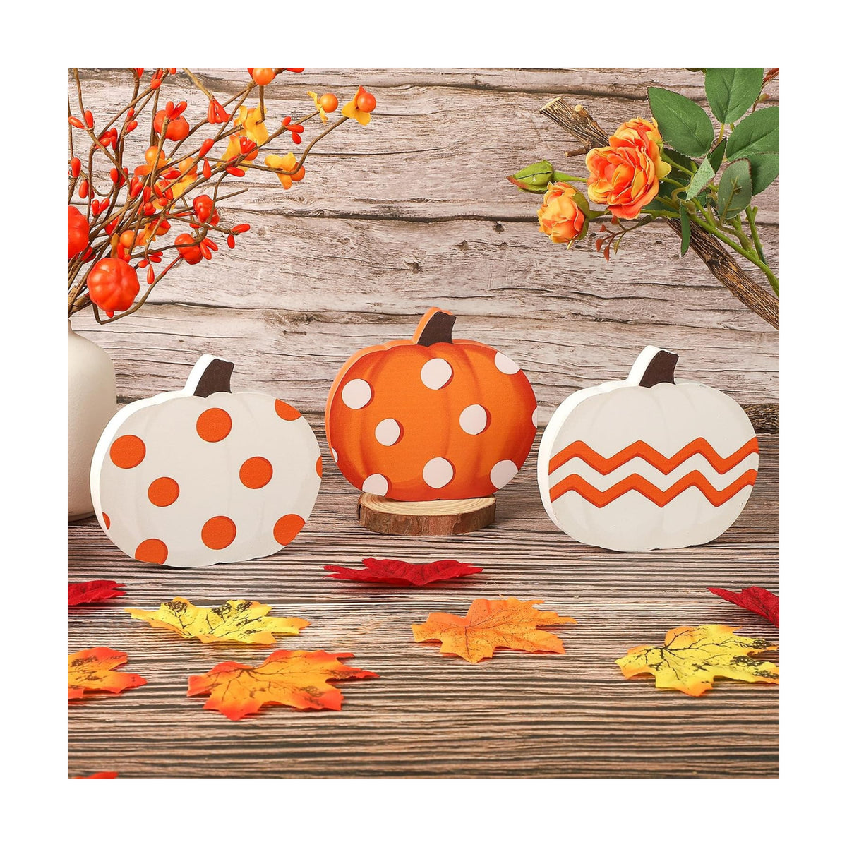 COCHIE Fall Pumpkin Decorations for Home Indoor, Thanksgiving Table Decor, Harvest Tabletop Decoration, Wooden Pumpkins Signs Block for Tiered Tray Party Shelf Display Set of 3