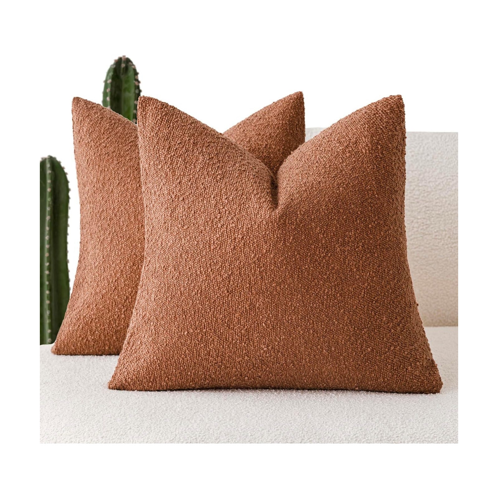 Textured Boucle Throw Pillow Covers Accent Solid Pillow Cases Soft / 18 x 18 / Autumnal / Set of 2