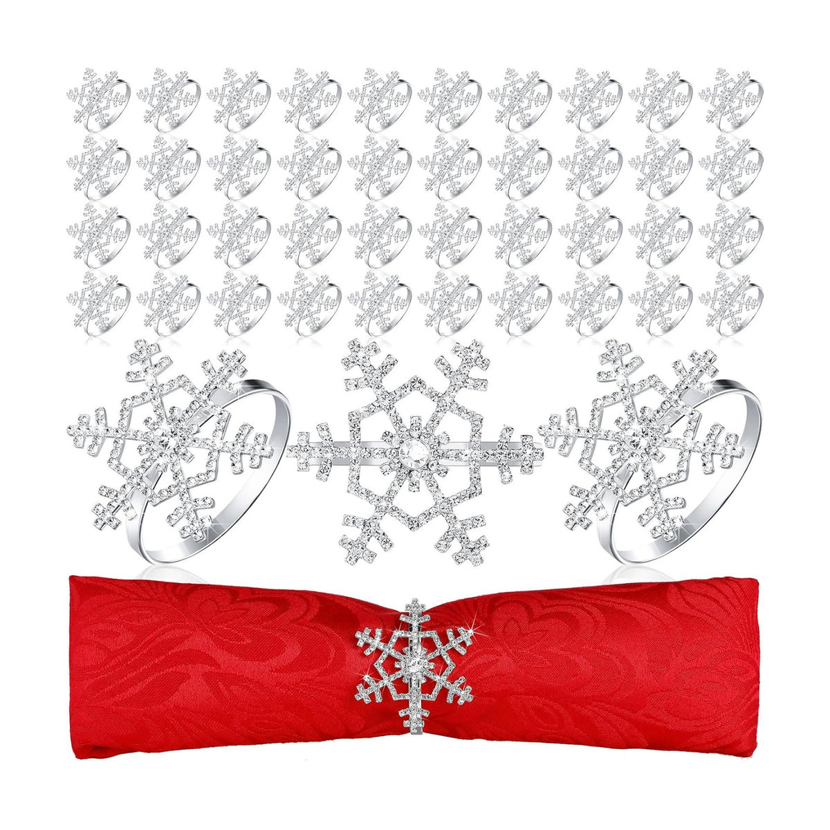 Patelai 100 Pcs 12 Pcs Snowflake Napkin Rings Rhinestone for Xmas, Sliver