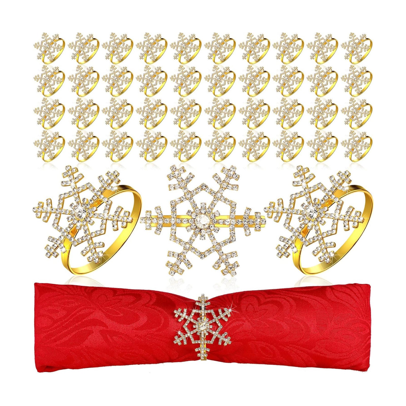 Patelai 100 Pieces 12 Pcs Snowflake Napkin Rings Rhinestone for Xmas,Gold | Christmas Thanksgiving Table Decor, Snow