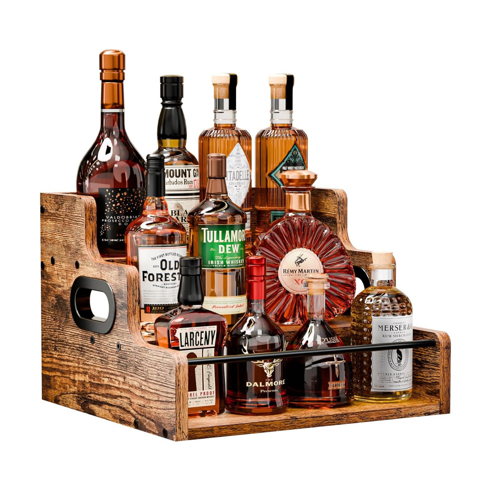 KLM Liquor Bottle Display Shelf, Coffee Syrup Rack Organizer, 3 Step Countertop Liquor Wine Rack, mini bar,liquor