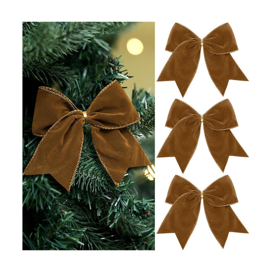 Janinka 12 Pcs Brown Christmas Velvet Bows 6" Rustic Tree Wreath Gift