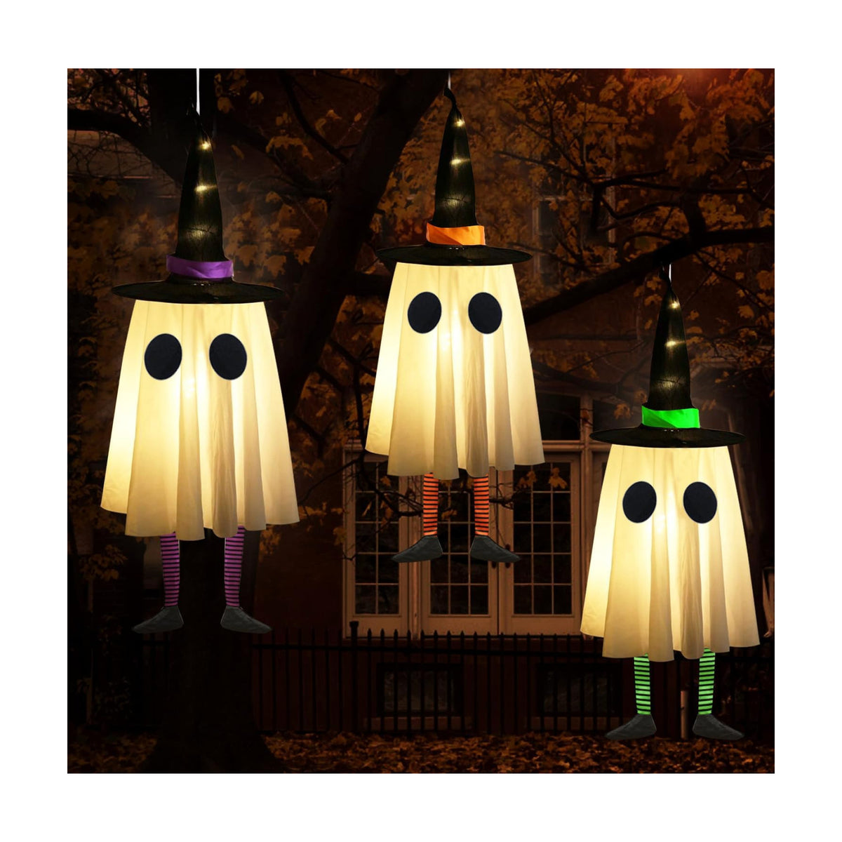 Halloween Decorations Outdoor, Spooky Ghost Halloween Decor with Witch Hat