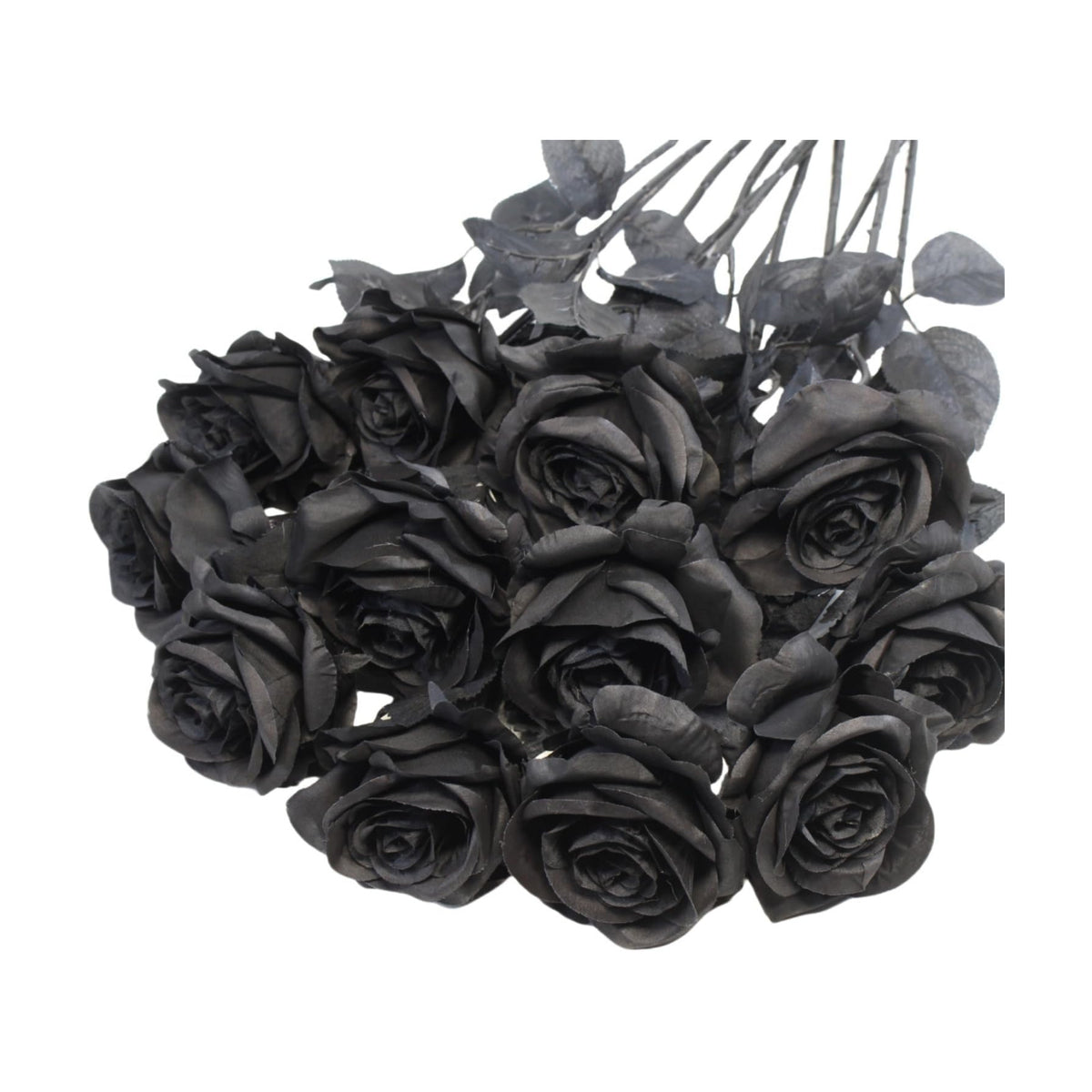 Black Roses Artificial Flowers, 12 Pcs Fake Rose in Bulk, Long Stem Realistic Silk Roses Bouquet for Centerpieces Flower Arrangement, Halloween Home Decor, Gothic Decoration (Black2, 12-PCS)