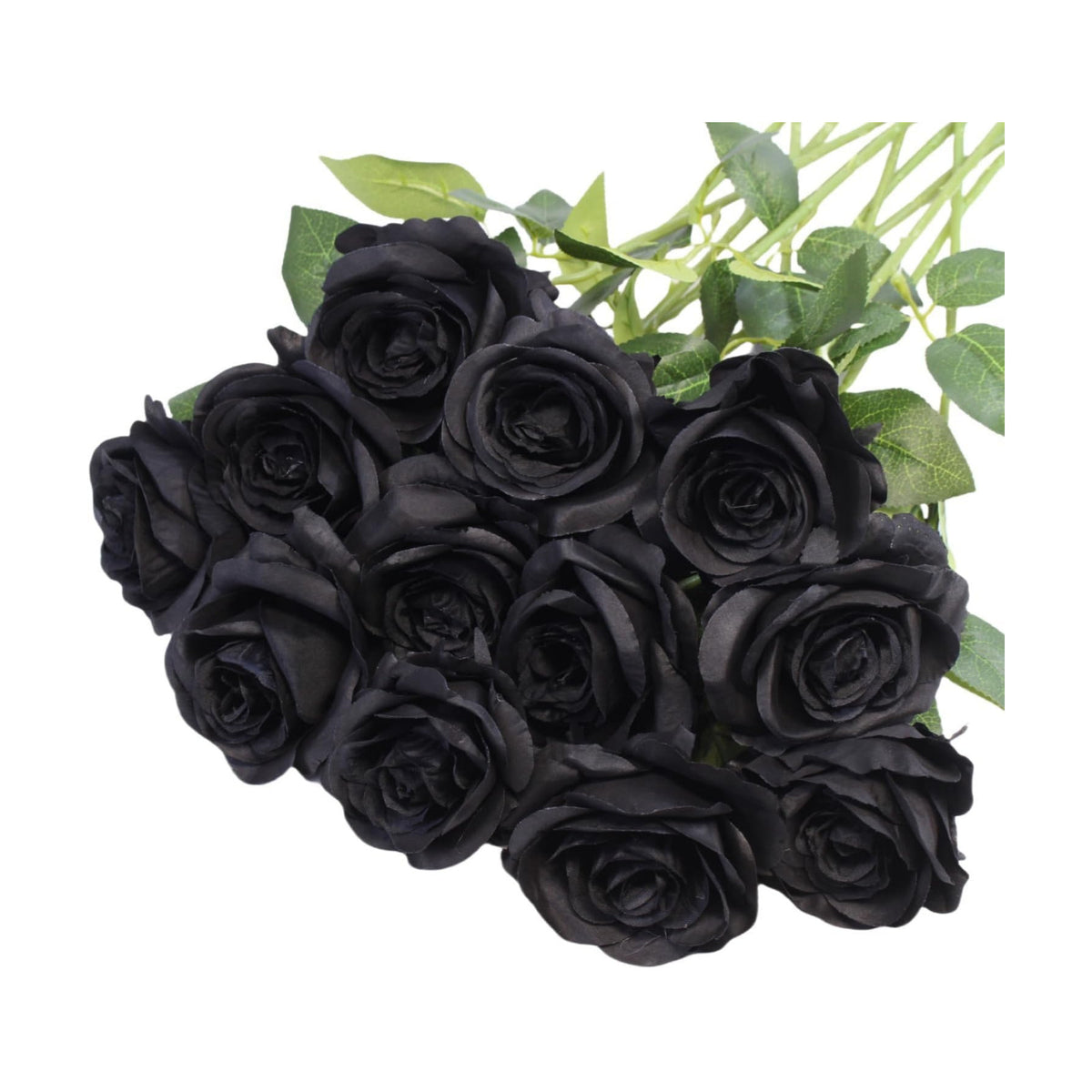 Black Artificial Roses Flowers, 12 Pcs Fake Rose in Bulk, Long Stem Realistic Silk Roses Bouquet for Centerpieces Flower Arrangement, Halloween Home Decor, Gothic Decoration (Black, 12-PCS)