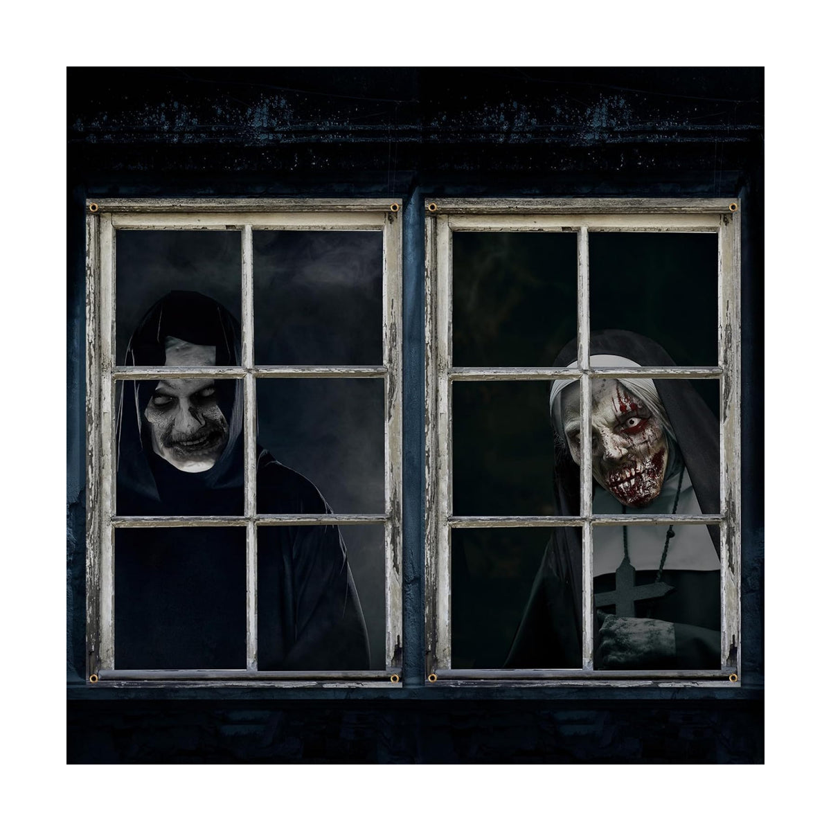 Newwiee 2 Pcs Scary Halloween Curtain Window Silhouette Cover, Monastery
