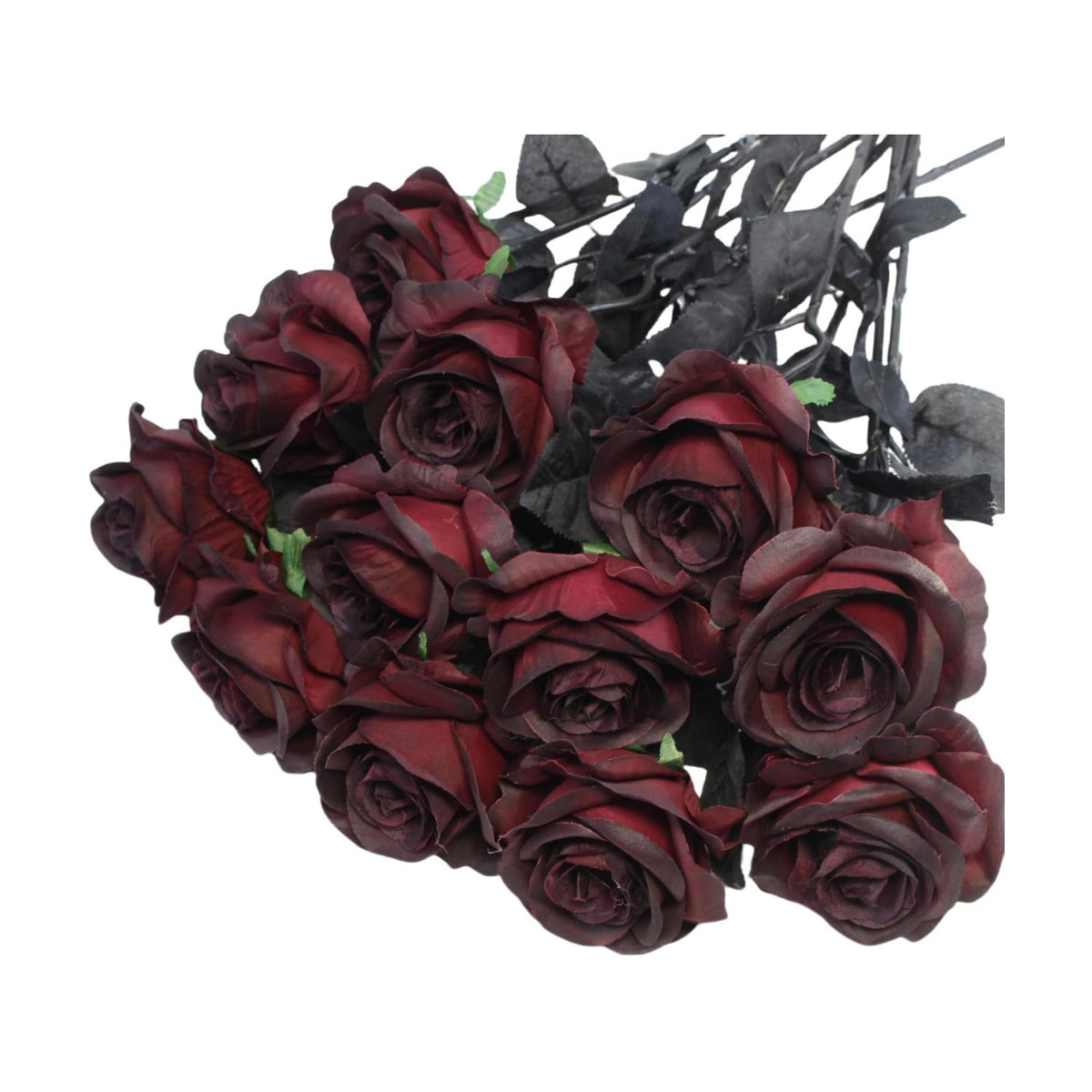 Artificial Roses Flowers, 12 Pcs Fake Burgundy Rose in Bulk, Long Stem Realistic Silk Roses Bouquet for Halloween Decoration, Fall Home Decor, Centerpieces, Flower Arrangement (Burgundy, 12-PCS)